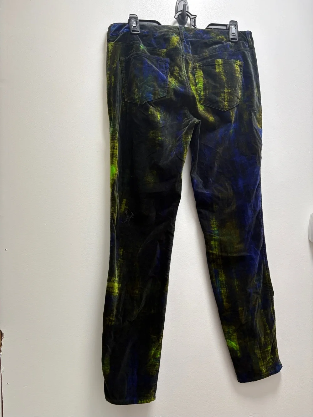 Elie Tahari Velvet Pants Green & Blue Brushprint | 8 | Festival Artist Eclectic